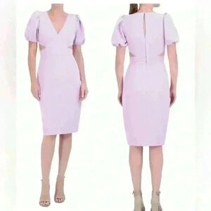 Laundry by Shelli Segal Puff Sleeve Cutout Sheath Purple Dress V-neck size  14
